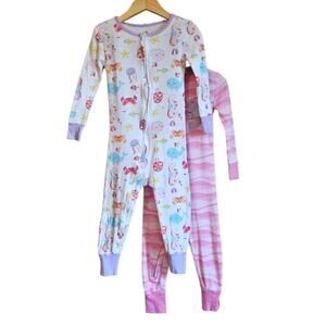 2-PACK Kids Headquarters One Piece Zipper Pajamas Pink White Toddler Size 3T